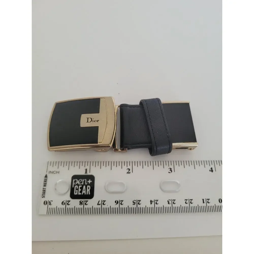 Christian Dior Silver Black Leather‎ Metal Belt Buckle Replacement Slim Vintage